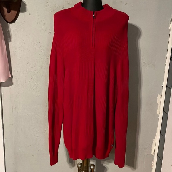 Vintage 1970 XL Chaps red long sleeve mock collar 1/4 zip pullover sweater - Picture 1 of 15